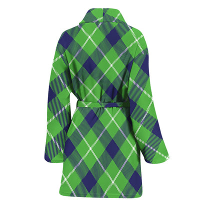 Green Blue And White Plaid Pattern Print Women's Bathrobe