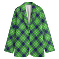 Green Blue And White Plaid Pattern Print Women's Cotton Blazer