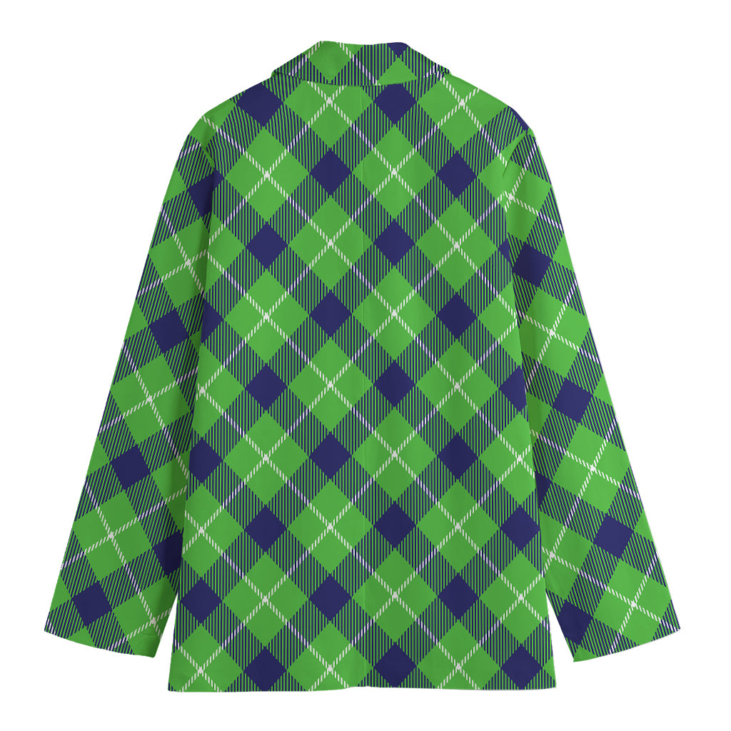 Green Blue And White Plaid Pattern Print Women's Cotton Blazer