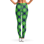 Green Blue And White Plaid Pattern Print Women's Leggings