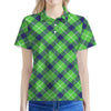 Green Blue And White Plaid Pattern Print Women's Polo Shirt