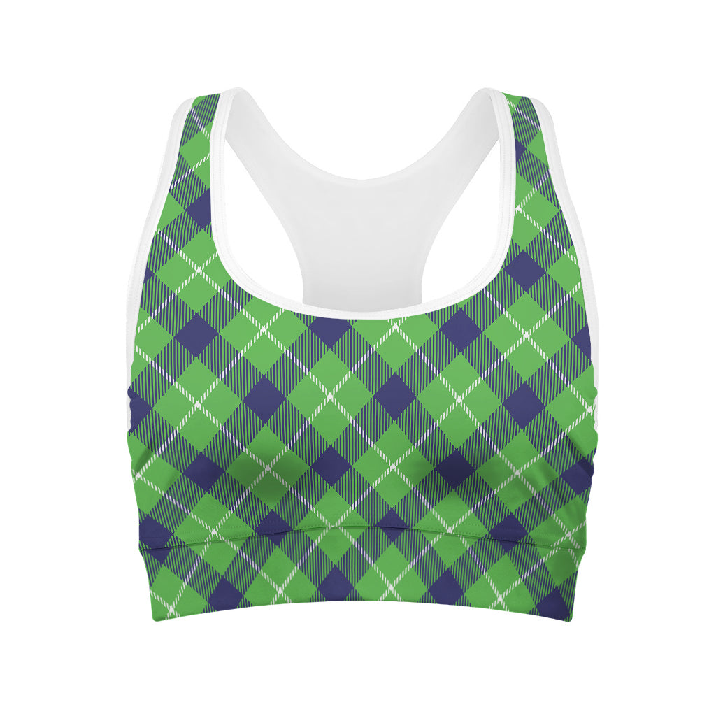 Green Blue And White Plaid Pattern Print Women's Sports Bra