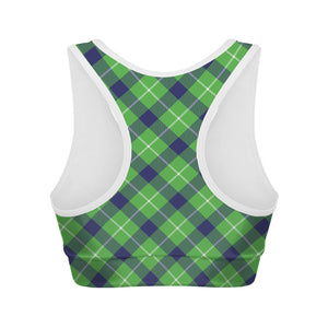 Green Blue And White Plaid Pattern Print Women's Sports Bra