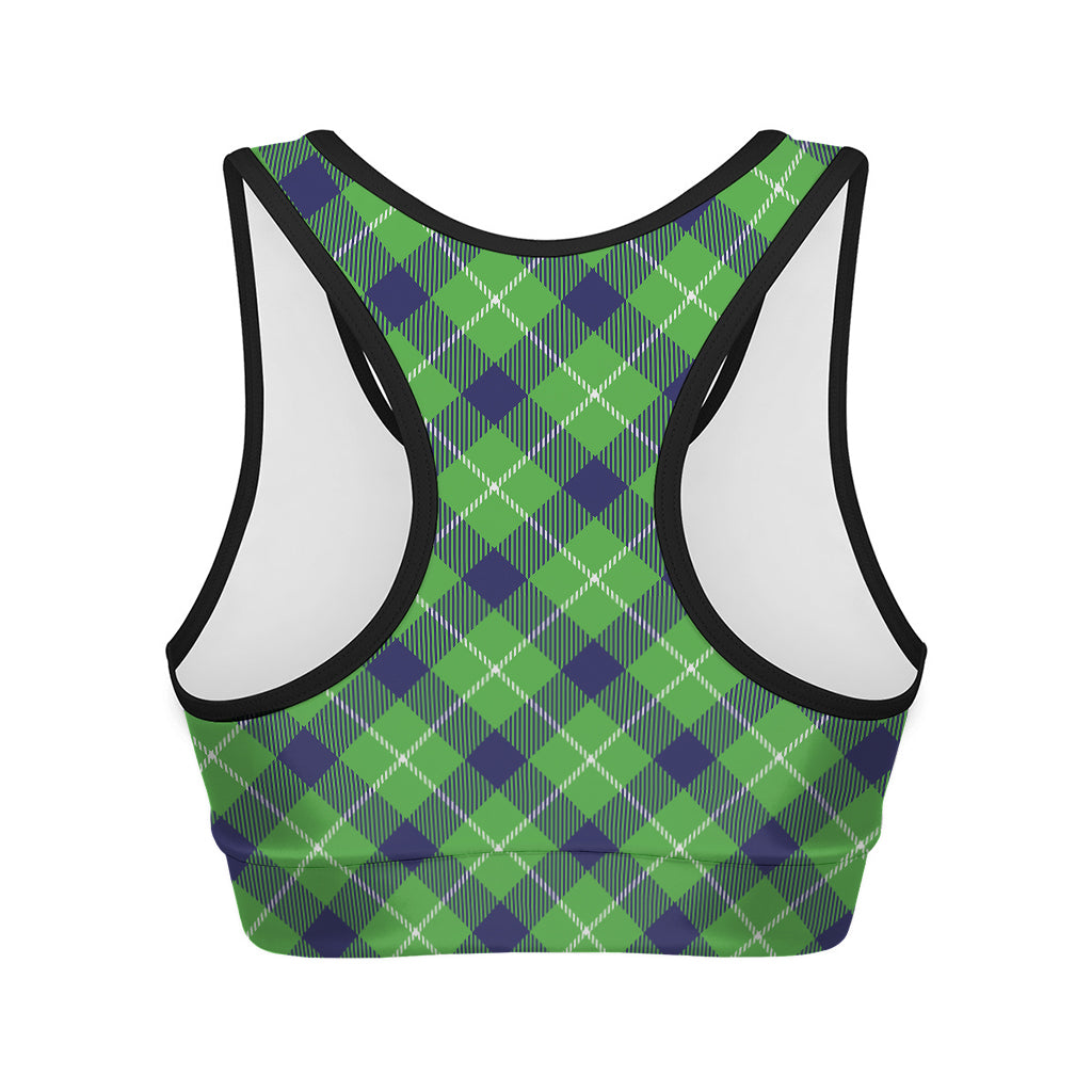 Green Blue And White Plaid Pattern Print Women's Sports Bra