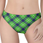 Green Blue And White Plaid Pattern Print Women's Thong