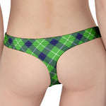 Green Blue And White Plaid Pattern Print Women's Thong
