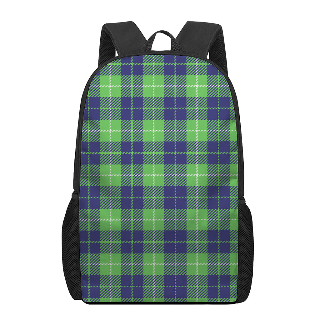 Green Blue And White Tartan Print 17 Inch Backpack