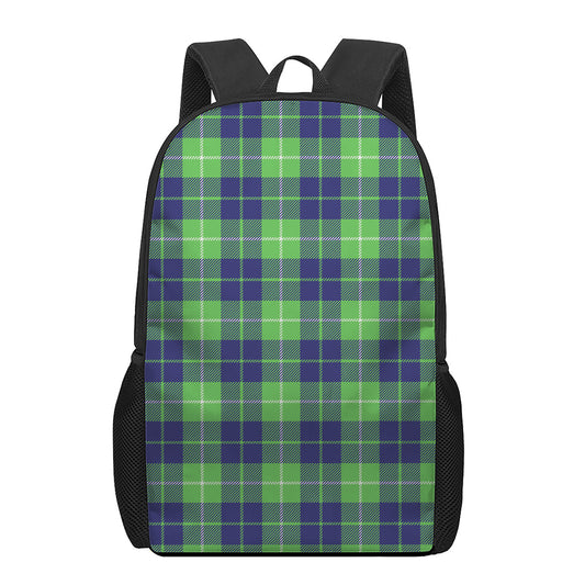Green Blue And White Tartan Print 17 Inch Backpack