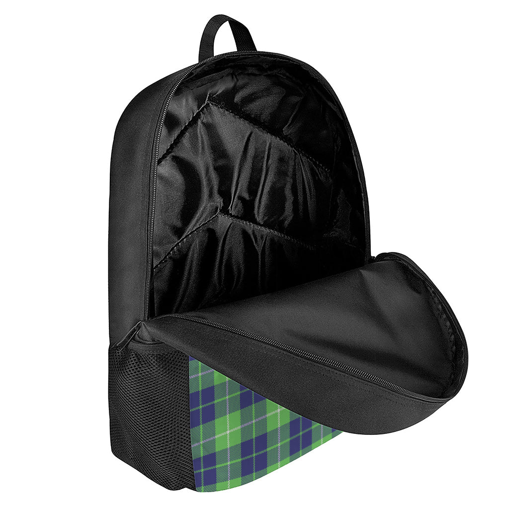 Green Blue And White Tartan Print 17 Inch Backpack