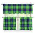 Green Blue And White Tartan Print 3 Piece Kitchen Curtains