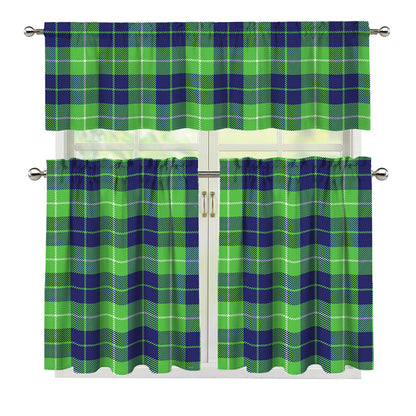 Green Blue And White Tartan Print 3 Piece Kitchen Curtains