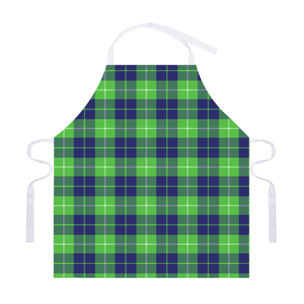 Green Blue And White Tartan Print Adjustable Apron