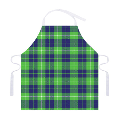 Green Blue And White Tartan Print Adjustable Apron