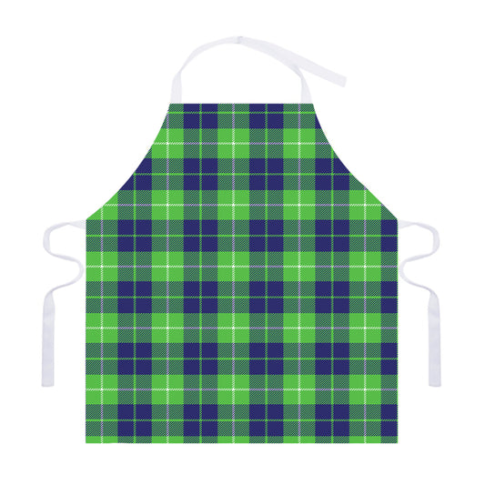 Green Blue And White Tartan Print Adjustable Apron