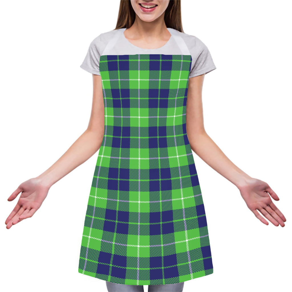 Green Blue And White Tartan Print Adjustable Apron