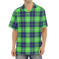 Green Blue And White Tartan Print Aloha Shirt