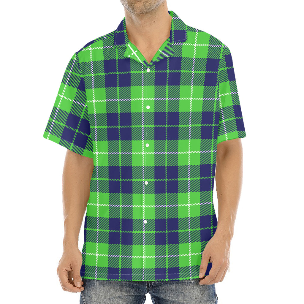 Green Blue And White Tartan Print Aloha Shirt