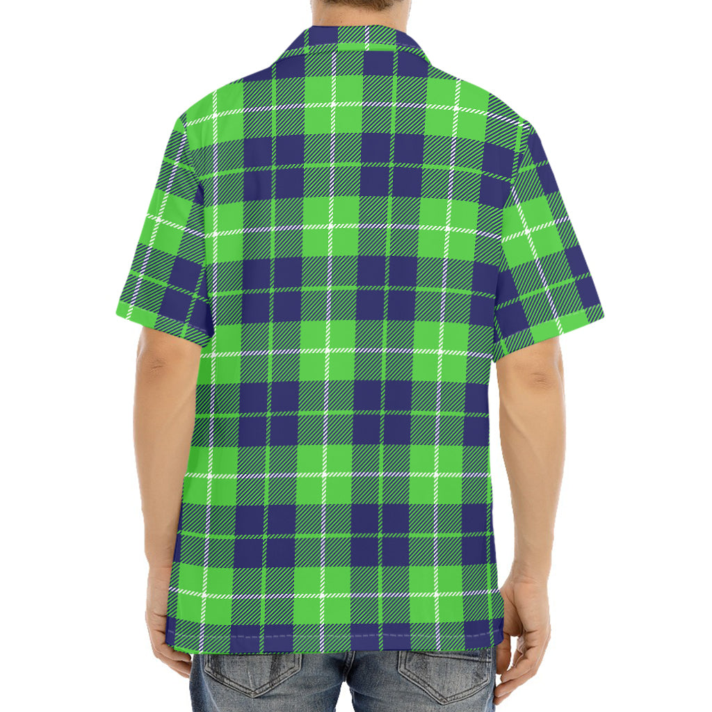 Green Blue And White Tartan Print Aloha Shirt