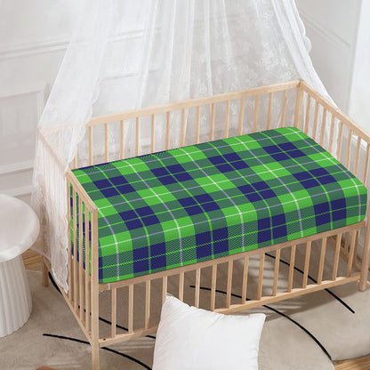 Green Blue And White Tartan Print Baby Crib Sheet