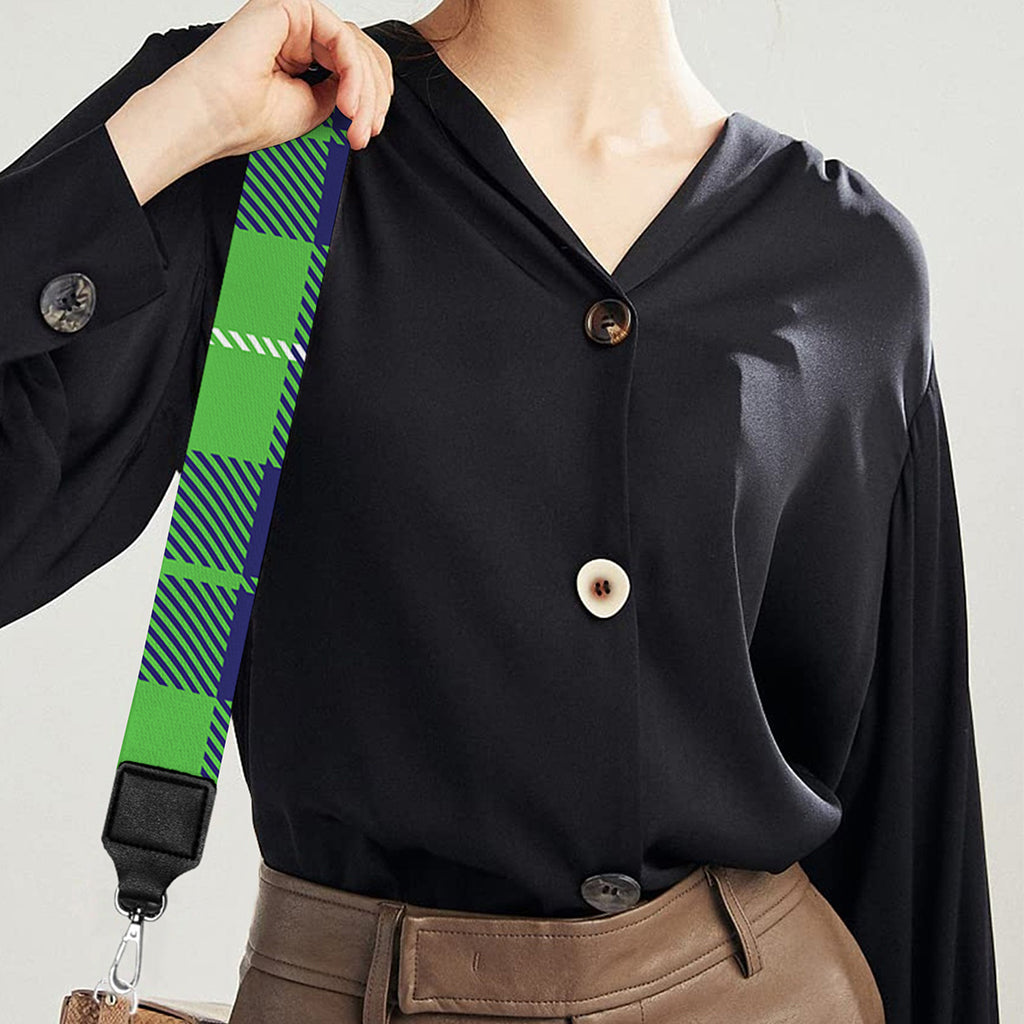 Green Blue And White Tartan Print Bag Strap