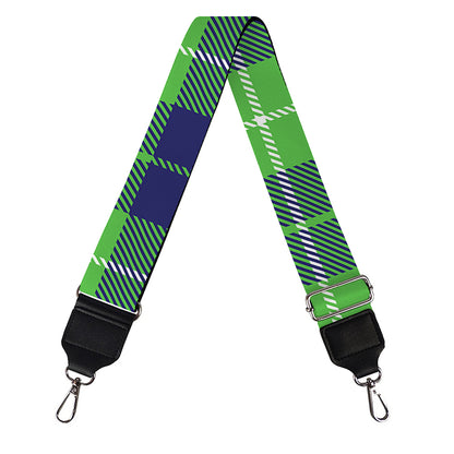 Green Blue And White Tartan Print Bag Strap