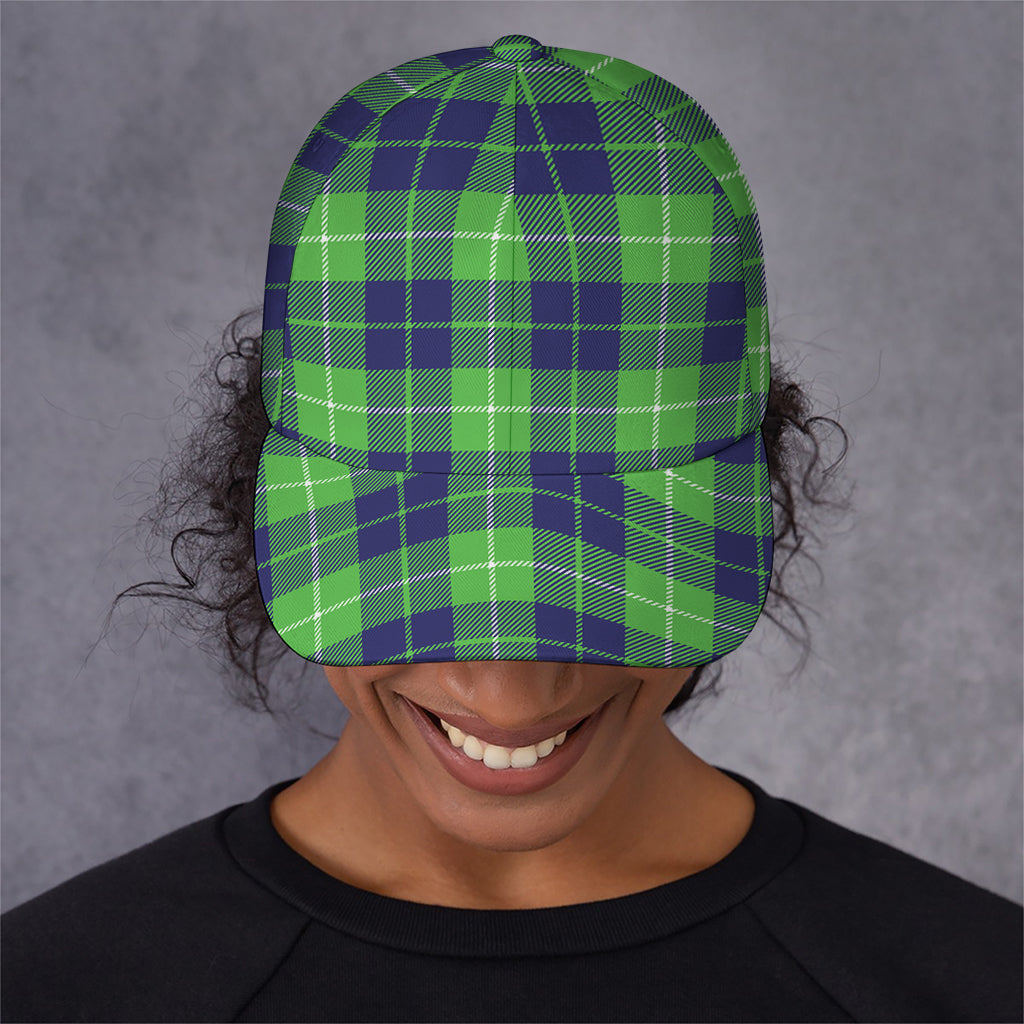 Green Blue And White Tartan Print Baseball Cap