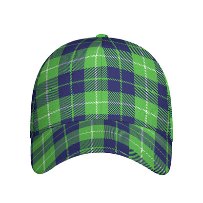 Green Blue And White Tartan Print Baseball Cap