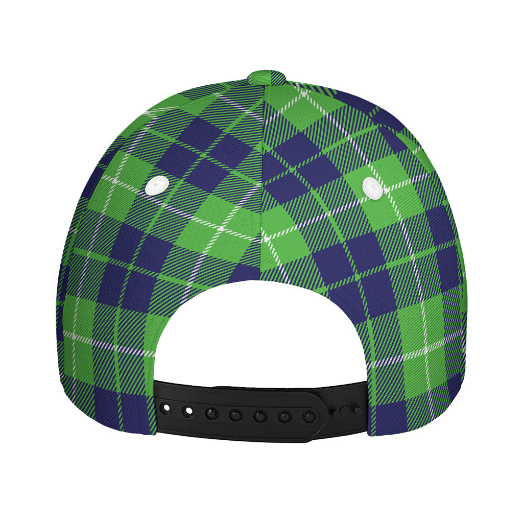 Green Blue And White Tartan Print Baseball Cap