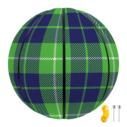 Green Blue And White Tartan Print Basketball
