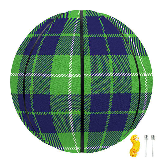 Green Blue And White Tartan Print Basketball