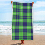 Green Blue And White Tartan Print Beach Towel
