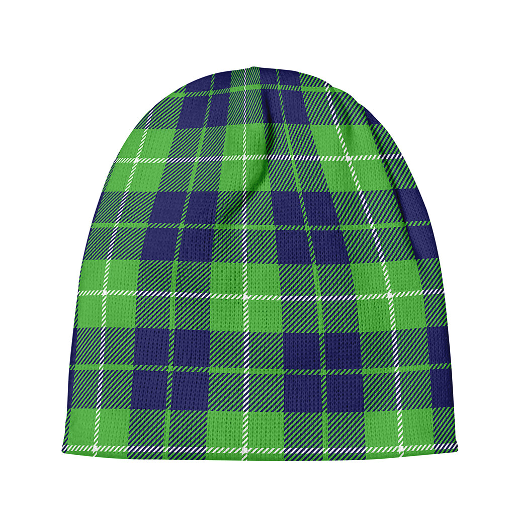 Green Blue And White Tartan Print Beanie