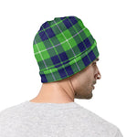 Green Blue And White Tartan Print Beanie