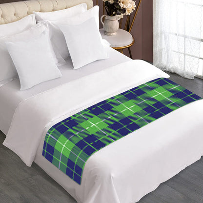 Green Blue And White Tartan Print Bed Runner