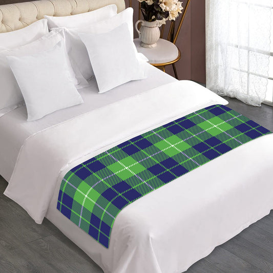 Green Blue And White Tartan Print Bed Runner