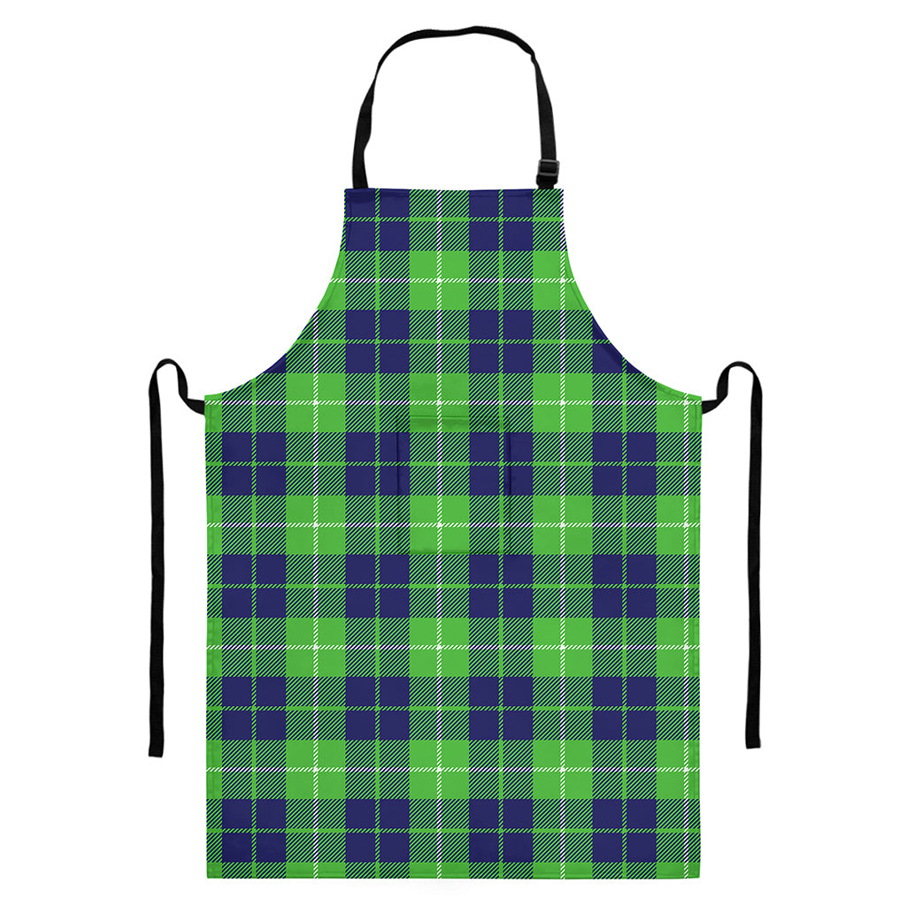 Green Blue And White Tartan Print Bib Apron With Pocket