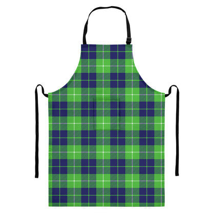 Green Blue And White Tartan Print Bib Apron With Pocket