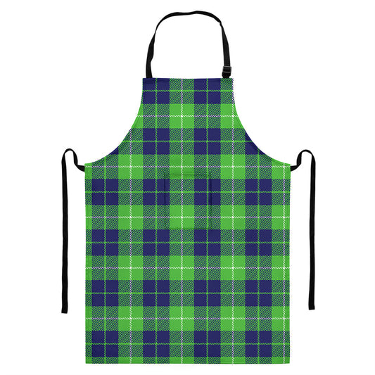 Green Blue And White Tartan Print Bib Apron With Pocket