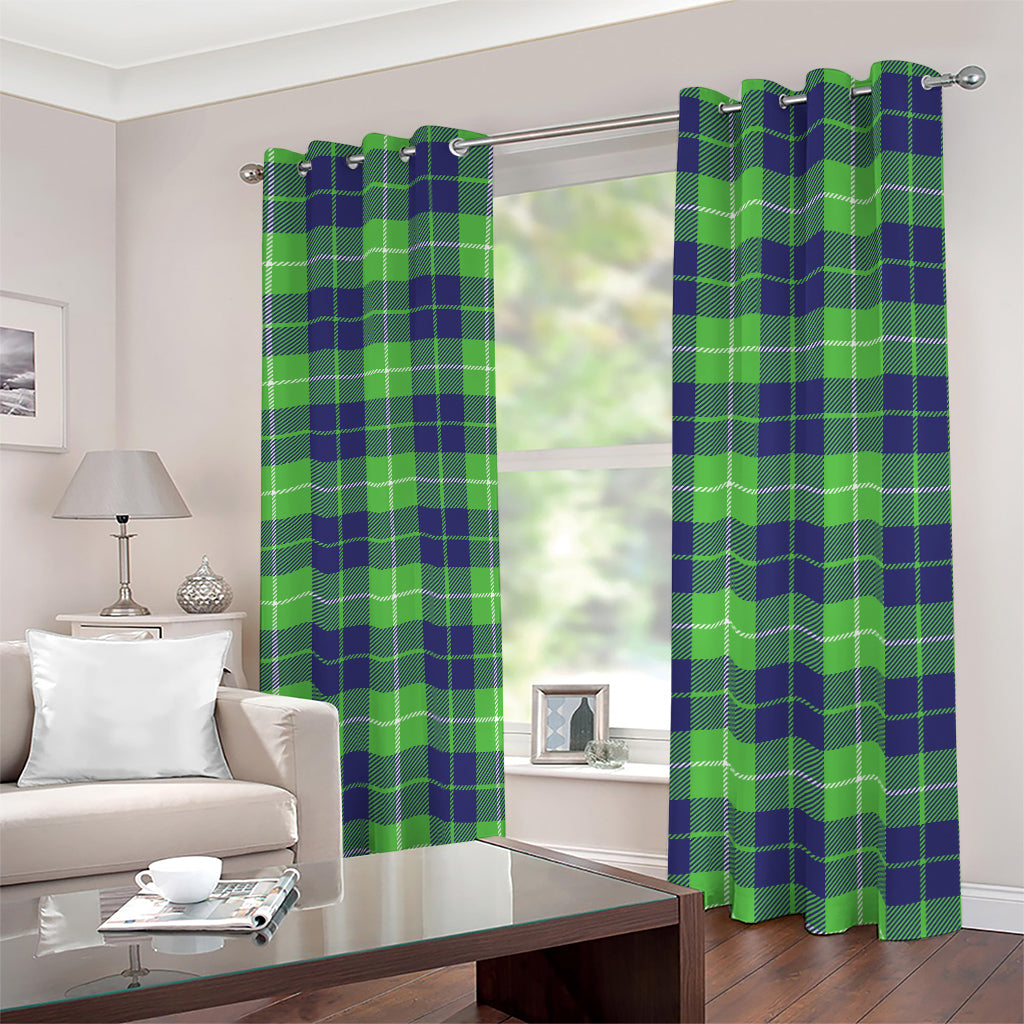 Green Blue And White Tartan Print Blackout Grommet Curtains