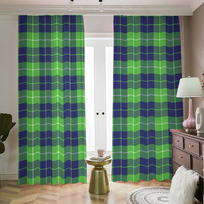Green Blue And White Tartan Print Blackout Pencil Pleat Curtains