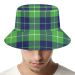 Green Blue And White Tartan Print Bucket Hat