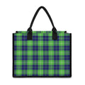 Green Blue And White Tartan Print Canvas Tote Bag