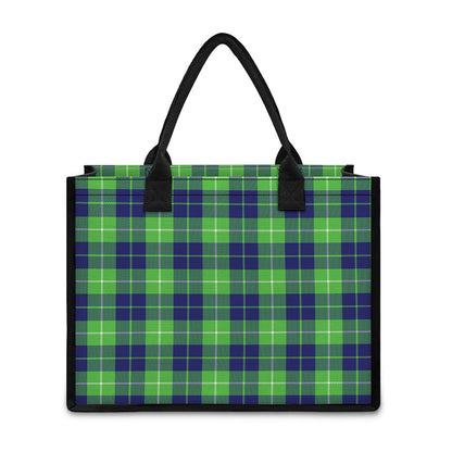 Green Blue And White Tartan Print Canvas Tote Bag