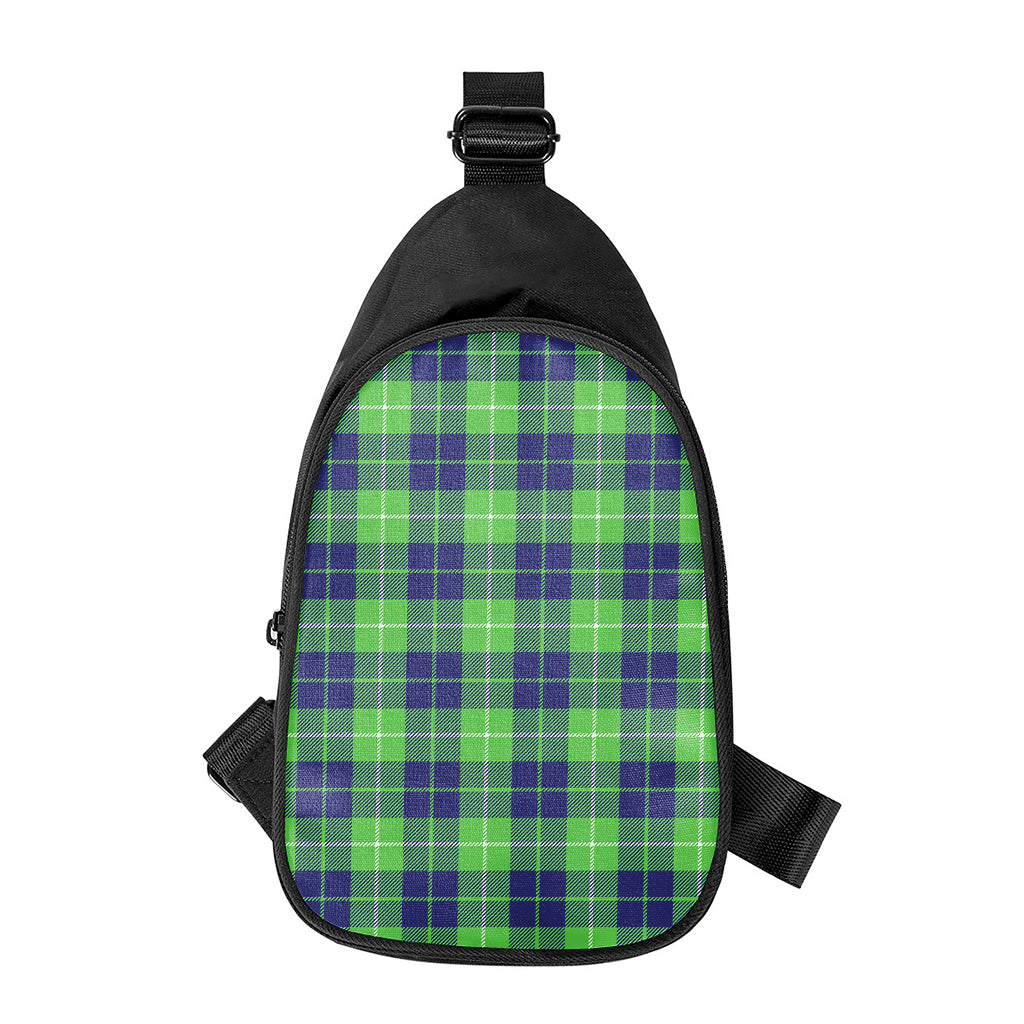 Green Blue And White Tartan Print Chest Bag