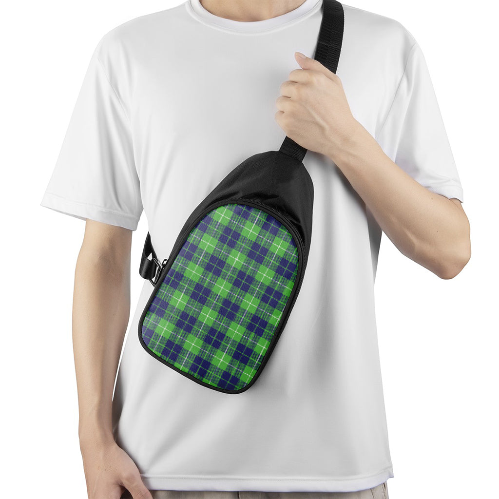 Green Blue And White Tartan Print Chest Bag