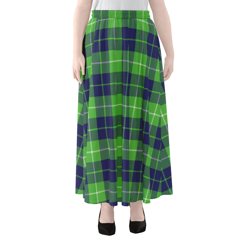 Green Blue And White Tartan Print Chiffon Maxi Skirt