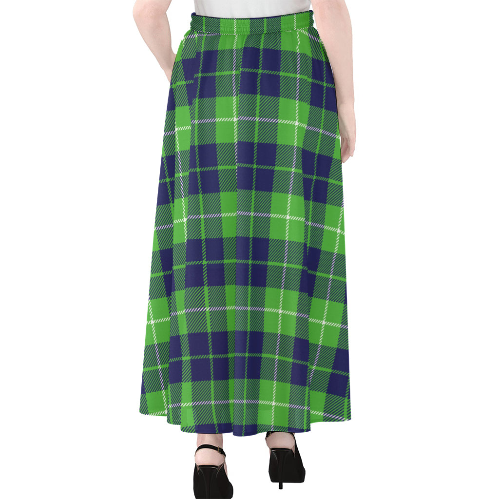 Green Blue And White Tartan Print Chiffon Maxi Skirt