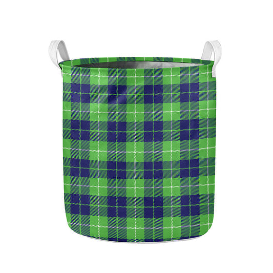 Green Blue And White Tartan Print Collapsible Laundry Basket