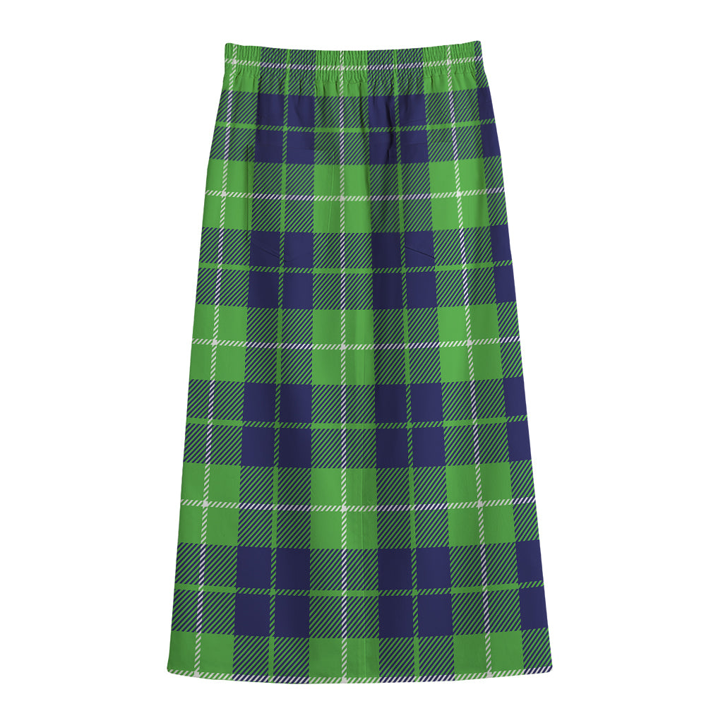 Green Blue And White Tartan Print Cotton Front Slit Maxi Skirt