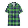Green Blue And White Tartan Print Cotton Hawaiian Shirt